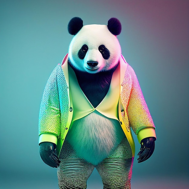 Un panda con una chaqueta que dice 'soy un panda'