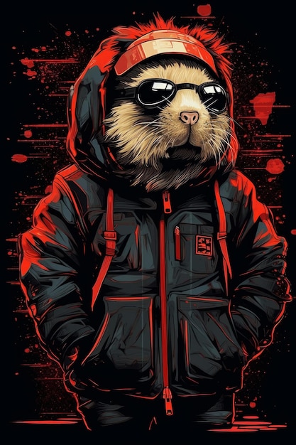 Un panda con una chaqueta roja.