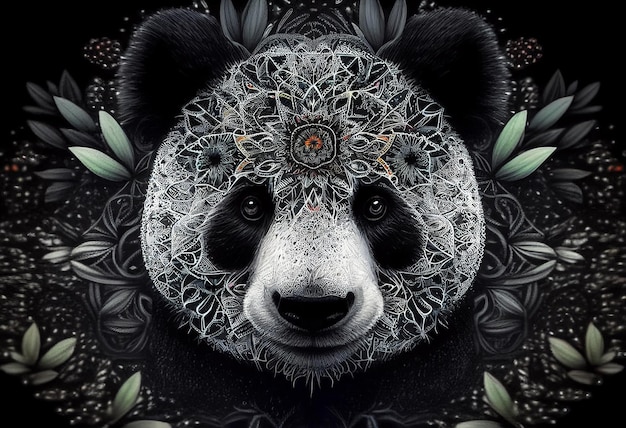 Panda com estilo de mandala em fundo preto Gerado por IA