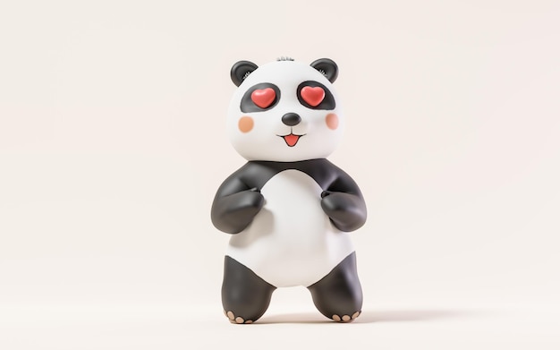 Panda com renderização em 3d estilo cartoon