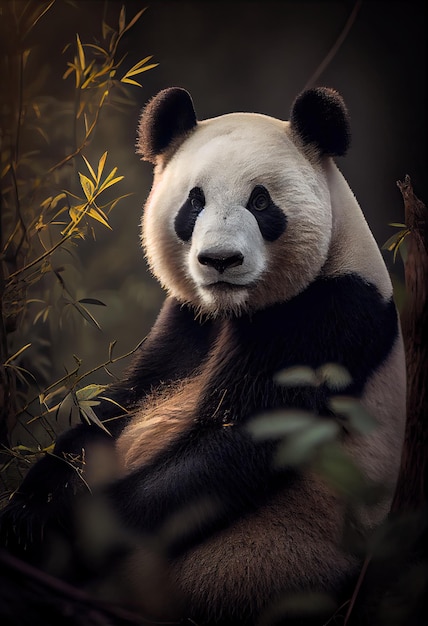 Panda com uma expressão serena em paz em seu ambiente generativo ai