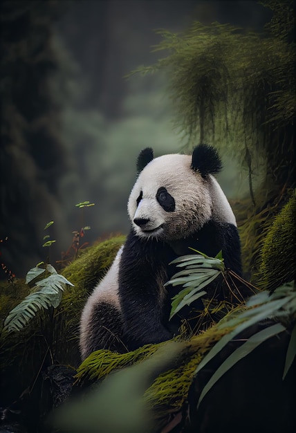 Panda com uma expressão serena em paz em seu ambiente generativo ai