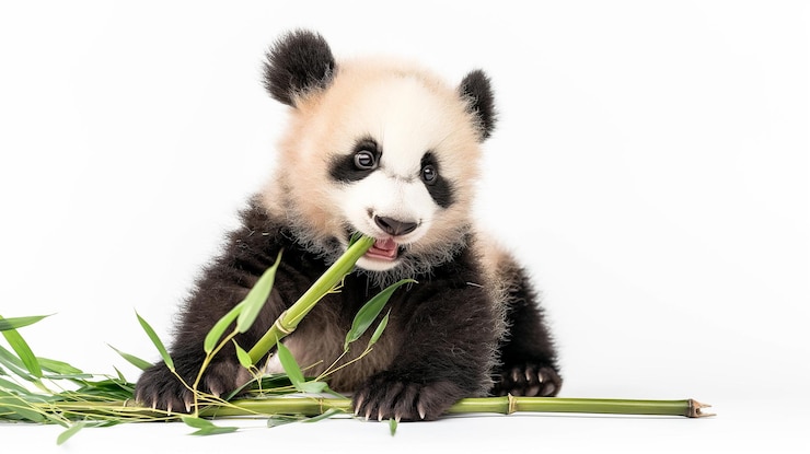 Foto panda comiendo bambú brotes y hojas panda masticando bambú panda oso comiendo hojas de bambú