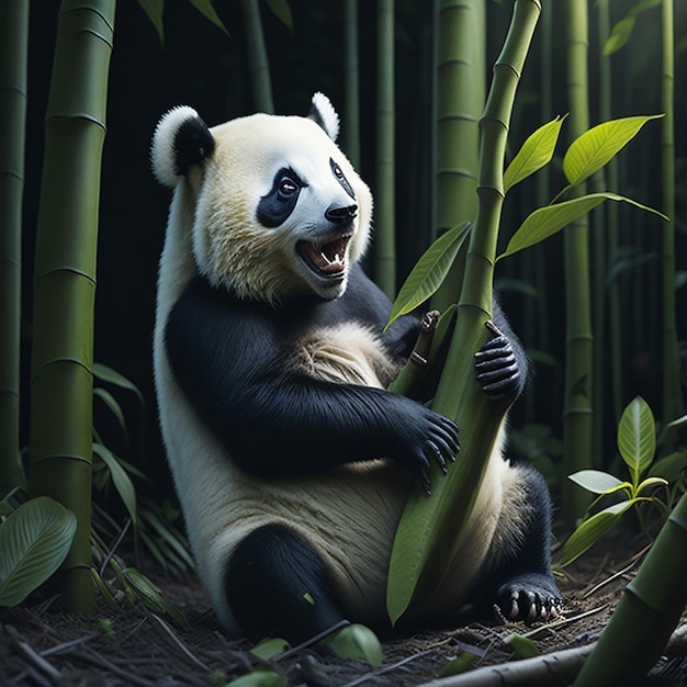 El panda comiendo bambú HD 8K papel tapiz Imagen fotográfica de stock