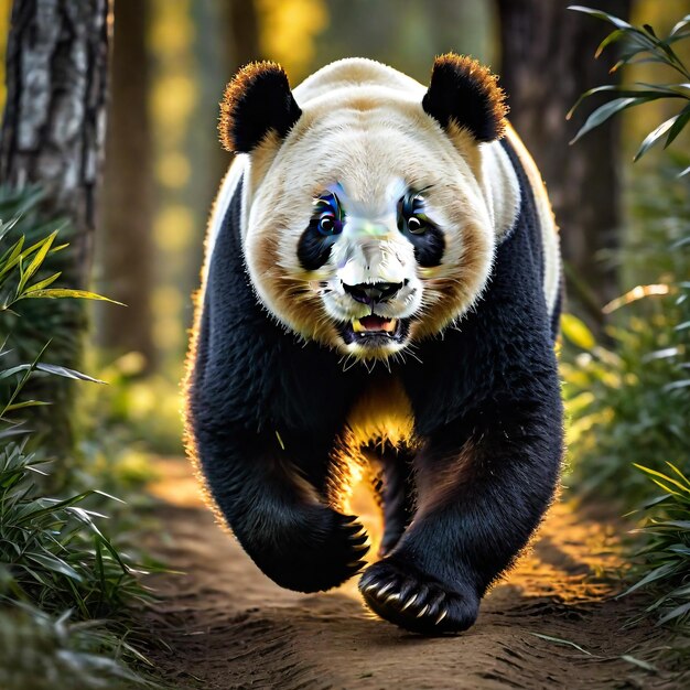 Panda correndo na pista de fundo natureza do deserto vida selvagem e neve