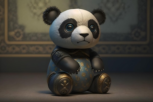 Panda de brinquedo animado fundo atraente aparência agressiva generativa ai