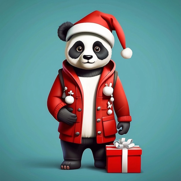 Panda de desenho animado 3D e Natal