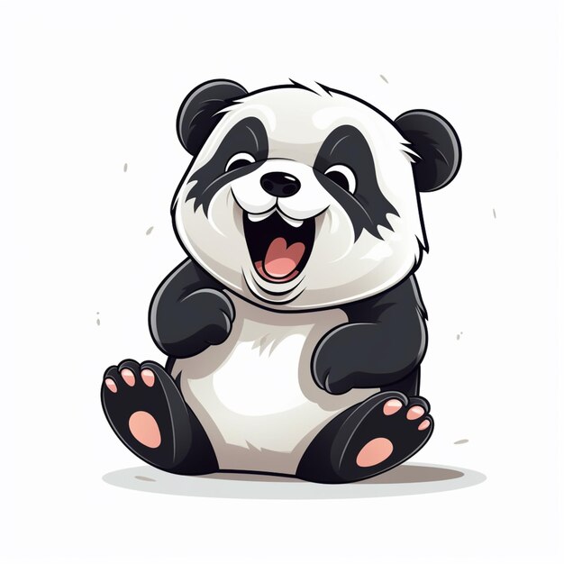 panda de desenho animado sentado no chão com a boca aberta gera IA