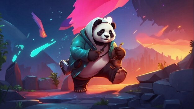 Panda de desenho animado vestindo um capuz