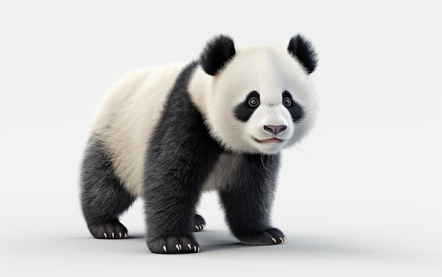 Panda deslumbrante em pé isolado no fundo branco