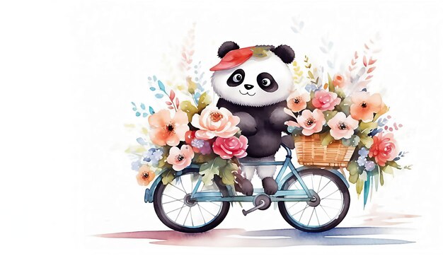 Panda de dibujos animados del Día Mundial de la Bicicleta monta en bicicleta Imagen generada por IA posprocesada