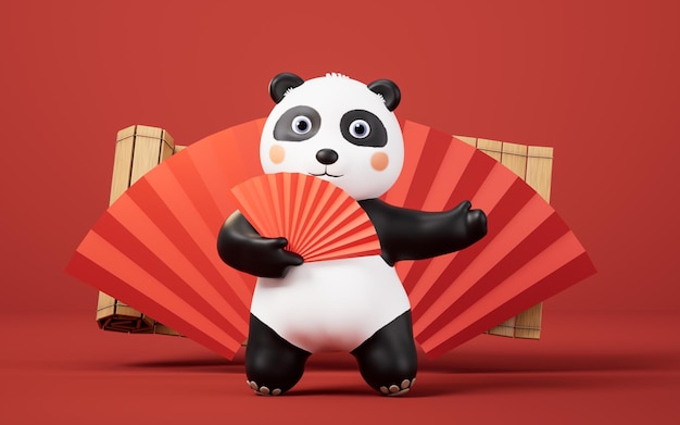 Panda de dibujos animados con fondo festivo renderizado en 3D