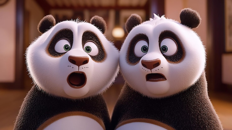 Foto el panda de dibujos animados lin guiñando a bao con bao mirando confundido cinematic 8k