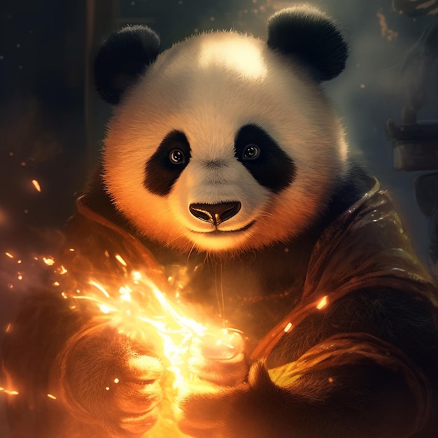 Panda con diseño de ilustración de fuego