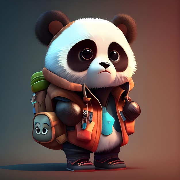 panda dos desenhos animados 3d com uma mochila