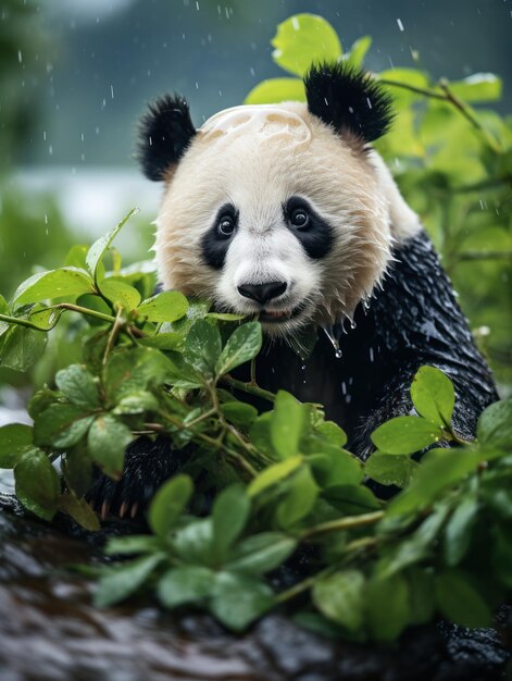 Foto panda em seu habitat natural fotografia de vida selvagem ia generativa