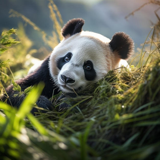 Panda em seu habitat natural Fotografia de vida selvagem IA generativa