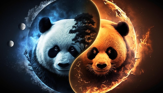 panda em um símbolo yin yang