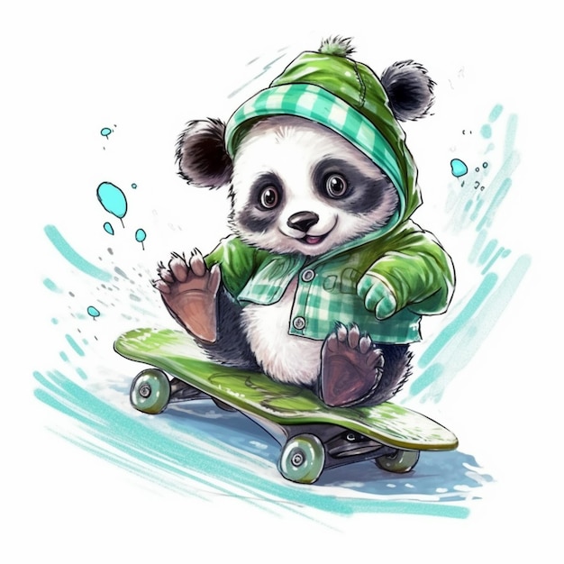 Panda em um skate. ilustração desenhada à mão de um panda em um skate ilustração royalty free