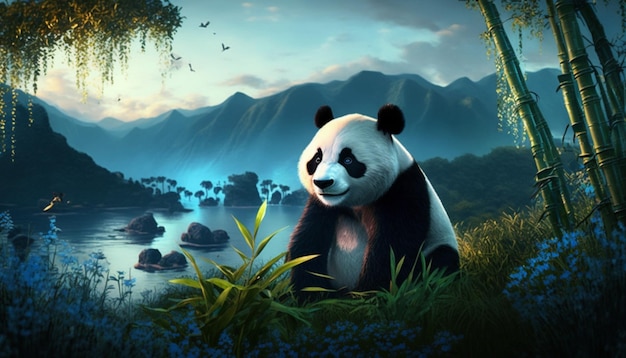 panda em uma paisagem chinesa