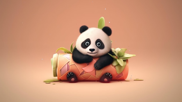 Un panda está sentado en una lata de refresco.