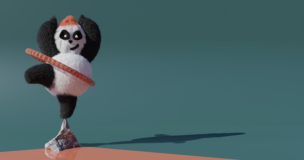 Panda feliz. Panda ioga. Ilustração 3D renderizada em 4k.