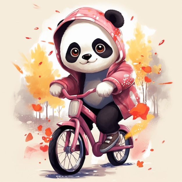 panda fofo andando em um desenho de desenho animado de motocicleta