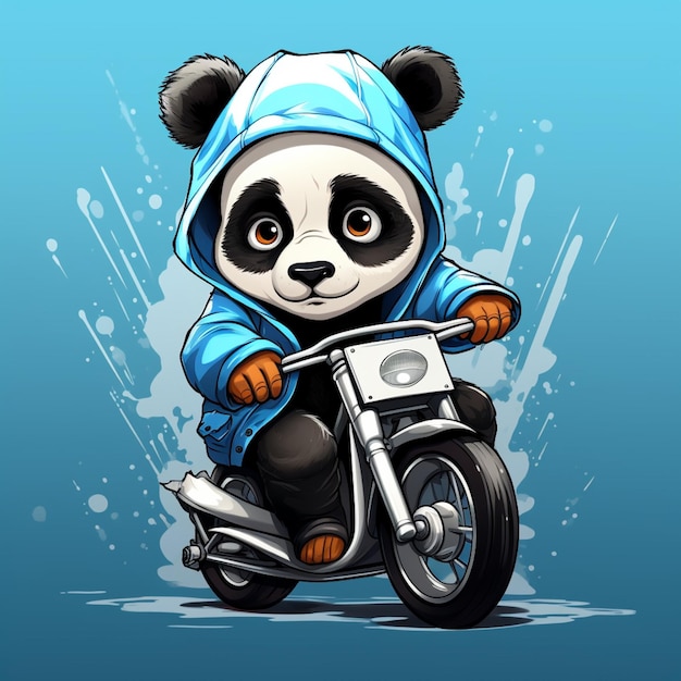 panda fofo andando em um desenho de desenho animado de motocicleta