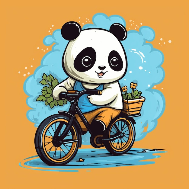 panda fofo andando em um desenho de desenho animado de motocicleta