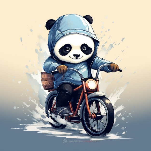 panda fofo andando em um desenho de desenho animado de motocicleta