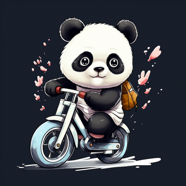 panda fofo andando em um desenho de desenho animado de motocicleta