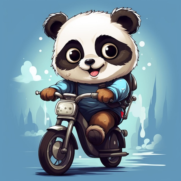 panda fofo andando em um desenho de desenho animado de motocicleta