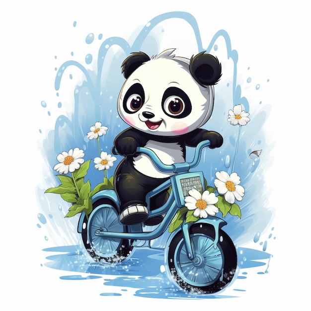 panda fofo andando em um desenho de desenho animado de motocicleta