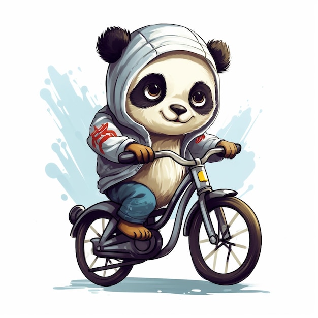 panda fofo andando em um desenho de desenho animado de motocicleta