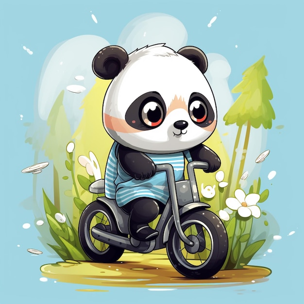 panda fofo andando em um desenho de desenho animado de motocicleta