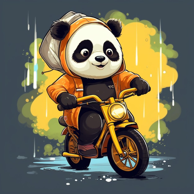 panda fofo andando em um desenho de desenho animado de motocicleta