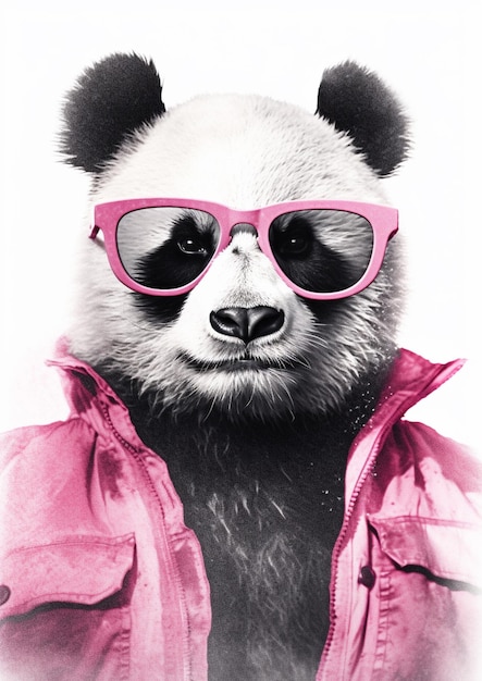 panda con gafas de sol rosadas y una chaqueta rosa generativa ai