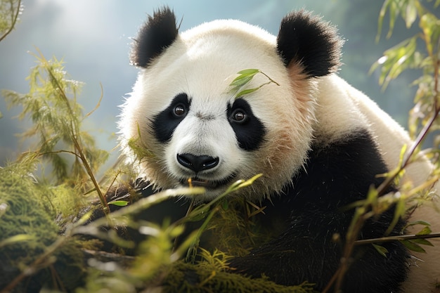 Panda gigante Ailuropoda melanoleuca agarrado a uma árvore Generative ai