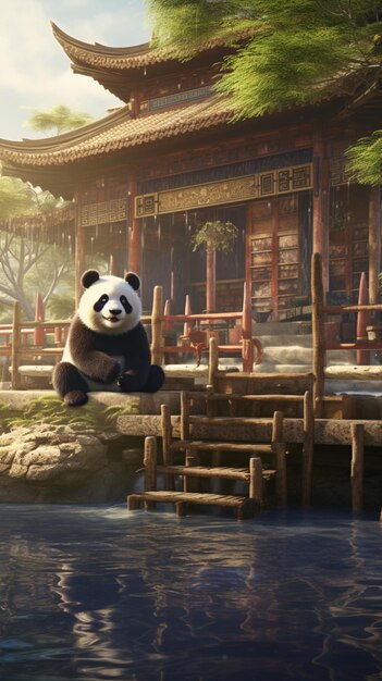 Panda gigante japonês hanfu lágrimas oferece imagem arte gerada por Ai
