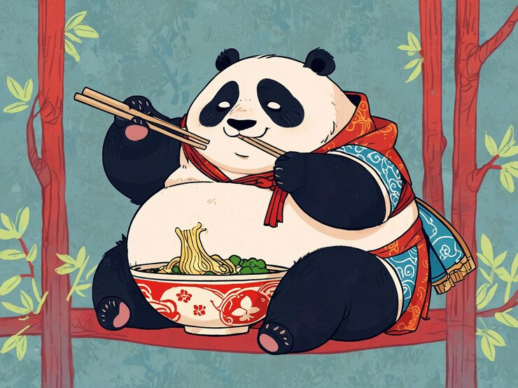 panda gordo y lindo con un tema de ramen