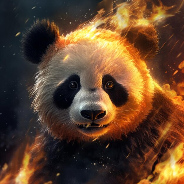 Panda con ilustración de fuego