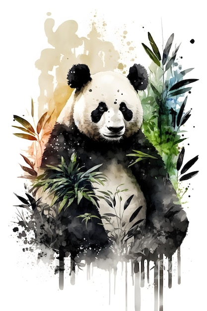 Panda im Wald. Aquarell-Stil
