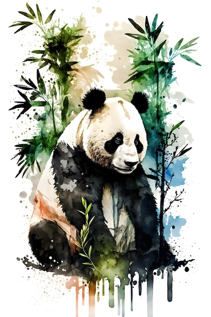 Panda im Wald. Aquarell-Stil