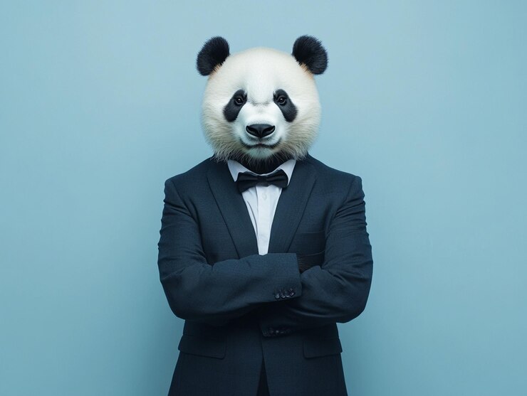Panda in einem schicken, farbenfrohen Anzug