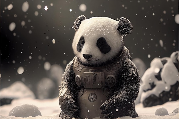 Foto panda en invierno nevado, ai generativo