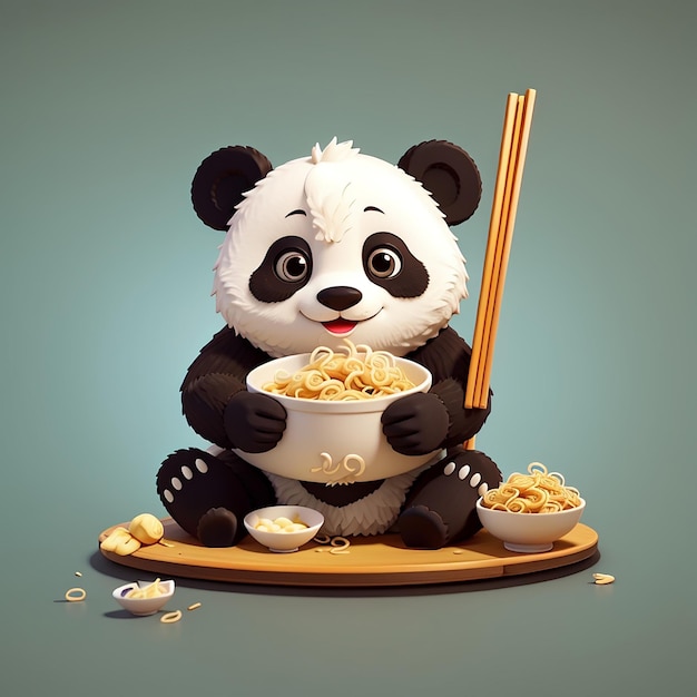 Panda isst Ramen-Nudeln, Zeichentrickfilme, Vektor-Ikonen, Illustrationen, Ikonen für tierische Nahrung, Konzept isoliert