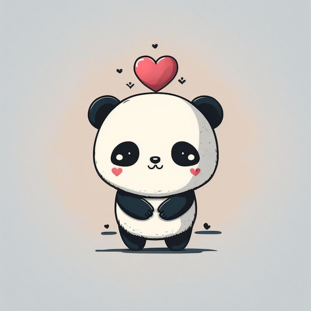 panda kawaii con corazón para el día de san valentín