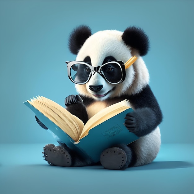 Panda leyendo un libro en fondo azul oscuro