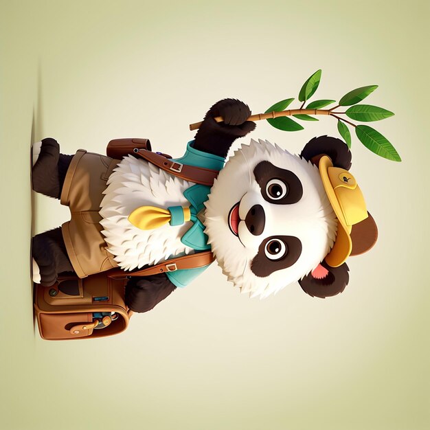 Panda lindo con bolsa de bambú icono vectorial de dibujos animados Ilustración icono de educación de animales Concepto aislado estilo de dibujo animado plano vectorial premium