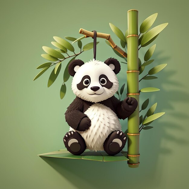 Panda lindo colgando en el bambú dibujos animados icono vectorial ilustración animal icono de la naturaleza concepto aislado